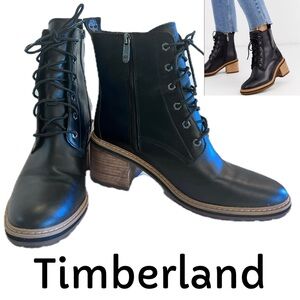 Timberland Women's Sienna Black Side Zip Lace-Up Boots Waterproof Block Heel 9.5